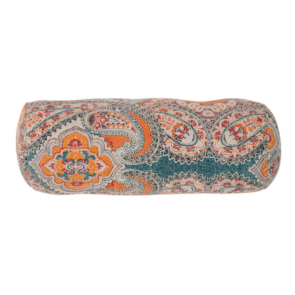 Moorish cotton linen mix bolster in berry teal orange