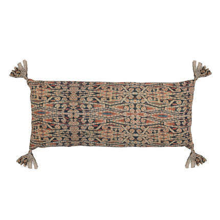 Eastern inspired print rectangular cushion with tassels