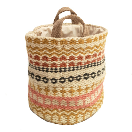 Mini Jute Storage Basket in Multi Colour Pattern