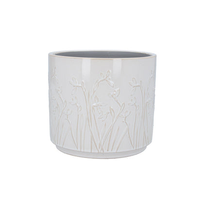 Stoneware Iris Plant Pot in white, medium