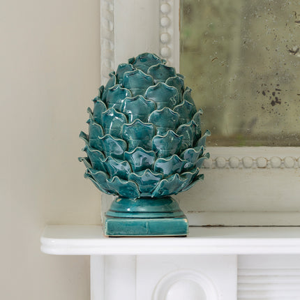 Ceramic Glazed Artichoke Ornament in Turquoise