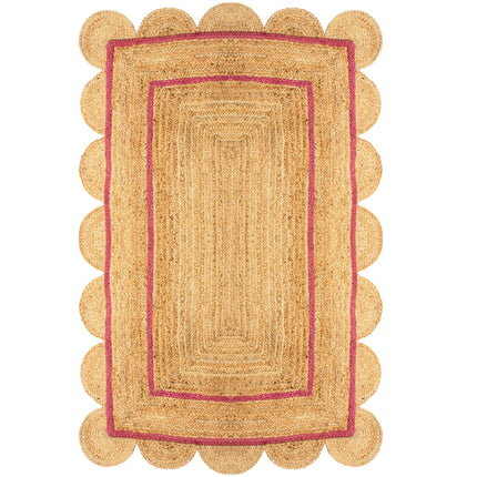 Jute scalloped rug with fuschia pink borders
