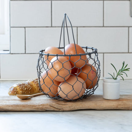 Wire Mesh Round Storage Basket with Handle