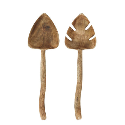 Mango Wood Leaf Shape Salad Spoon + Fork Set