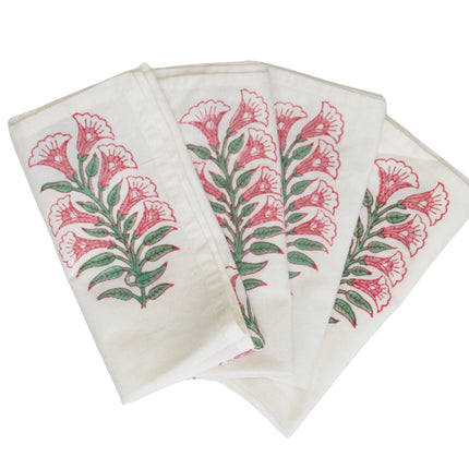 Set of 2 Indian Block Print pure cotton white napkin with Sage Roza motif