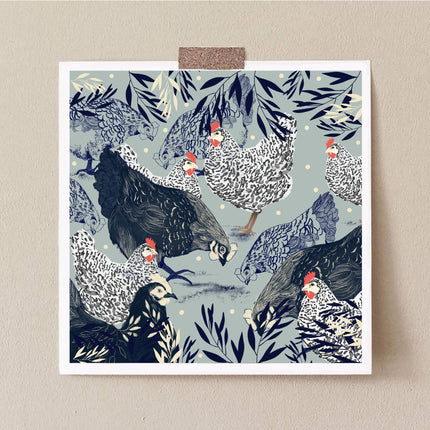 Blue Hens Roaming square print