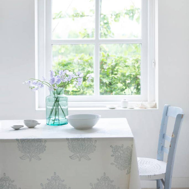 Indian Block Print Table cloth in Tree of Life Mineral Green Print 150cm x 240cm