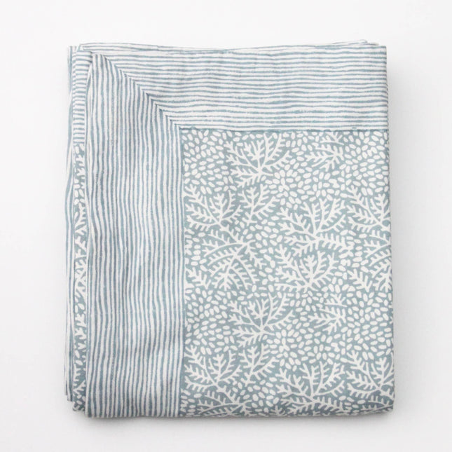 Indian Block Print Tablecloth Floral Mineral Green 150cm x 240cm