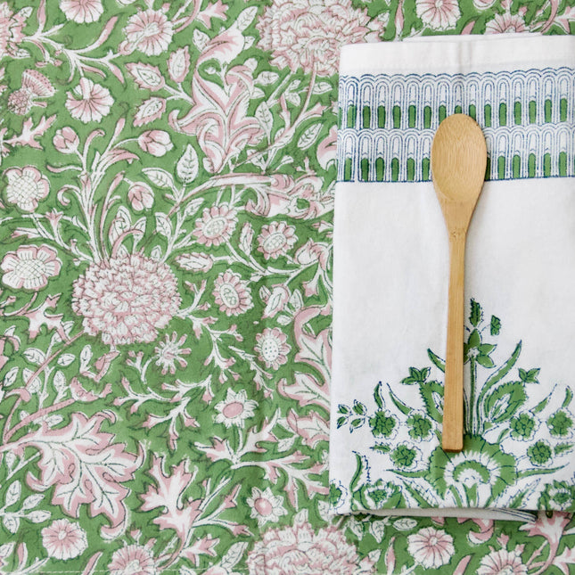 Set of 2 Indian Block Print Napkins in Varmala green print