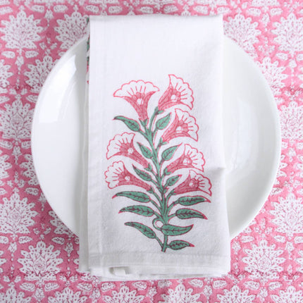 Set of 2 Indian Block Print pure cotton white napkin with Sage Roza motif