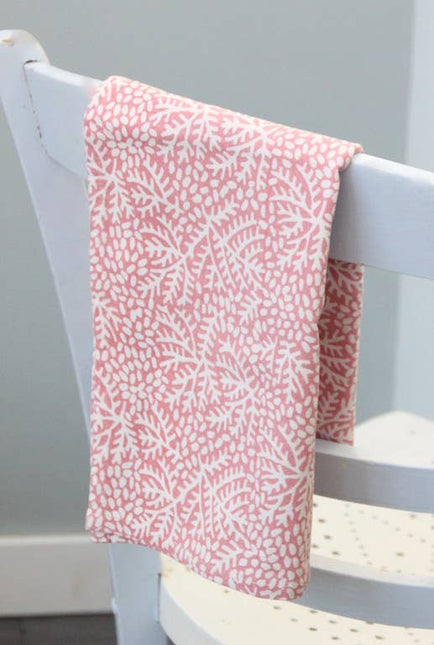 Indian Block Print cotton Kitchen tea towel in Floral Coral