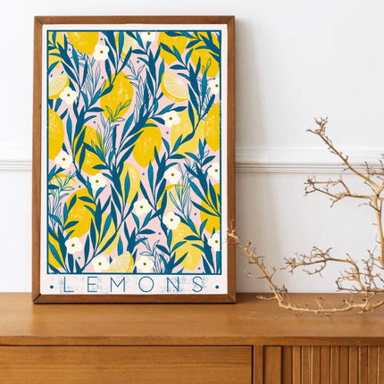 Lemons with blossom on the tree print