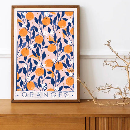Oranges with blossom on the tree print