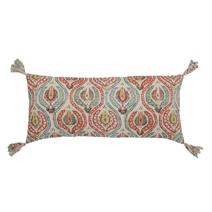 Noga rectangle print cotton cushion with tassels