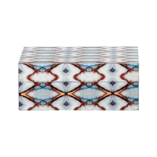 Kaleidoscope patterned lacquer look box with lid