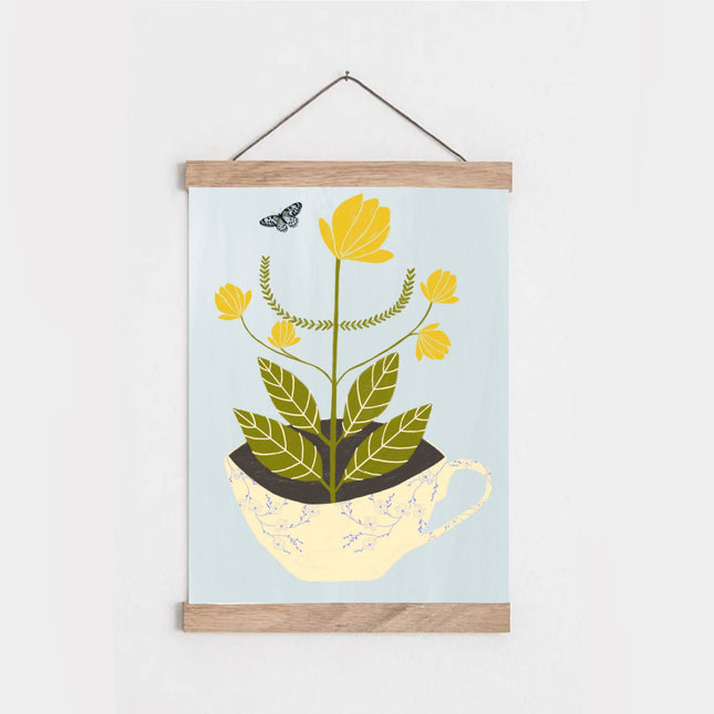 Yellow flowers in a teacup print