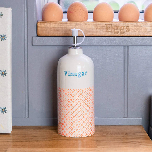 Hand-Printed Vinegar Bottle in Orange + Blue 500ml