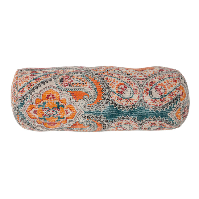 Moorish cotton linen mix bolster in berry teal orange