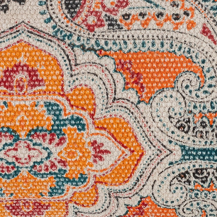 Moorish cotton linen mix bolster in berry teal orange
