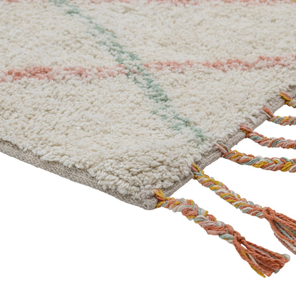 Criss-Cross Patterned Cotton Tufted Rug with Tassels