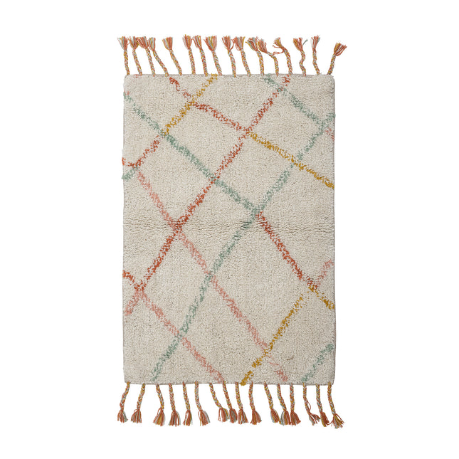 Criss-Cross Patterned Cotton Tufted Rug with Tassels