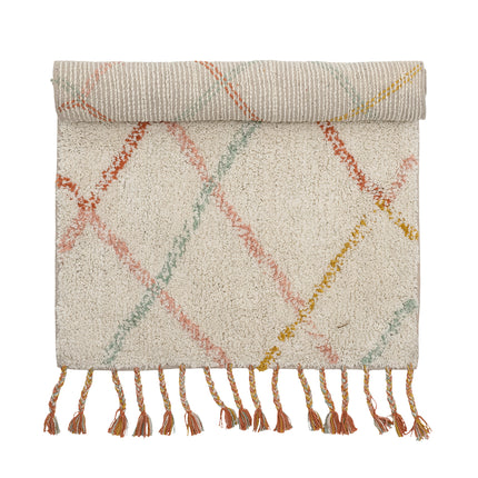 Criss-Cross Patterned Cotton Tufted Rug with Tassels