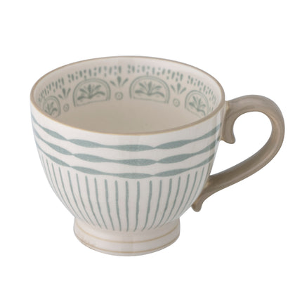 Ceramic decorative hand drawn stripes mug in off white and pale sage