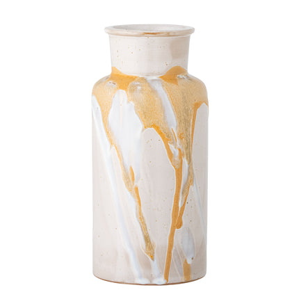 Stoneware vase with running yellow glaze