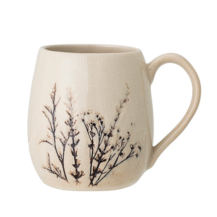 Botanical Engraved Stoneware Mug in cream