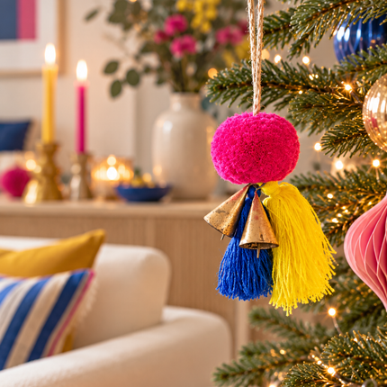 Fiona Walker Pom Pom & Bell Christmas Decoration – Multicolour