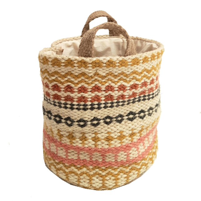 Mini Jute Storage Basket in Multi Colour Pattern