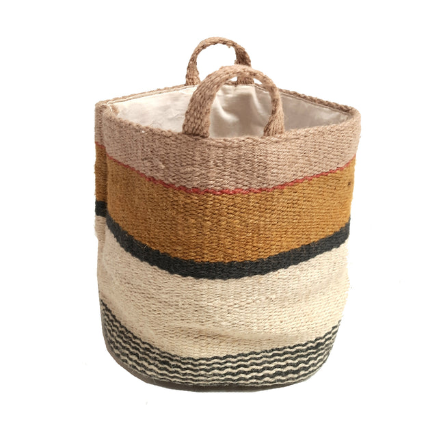 Mini Jute Storage Basket in Mustard + Black Block Stripe