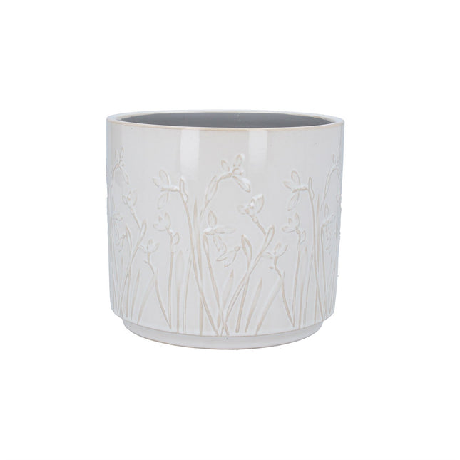 Stoneware Iris Plant Pot in white, medium