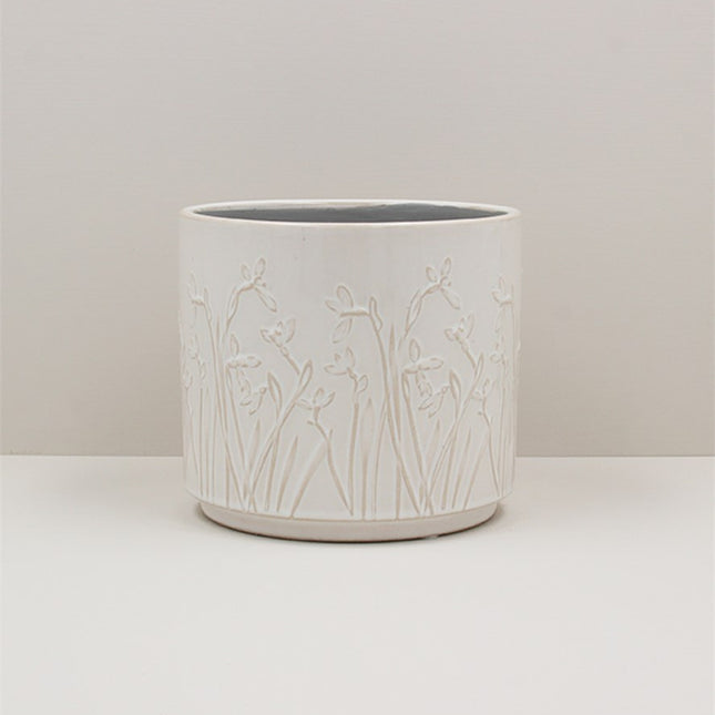 Stoneware Iris Plant Pot in white, medium
