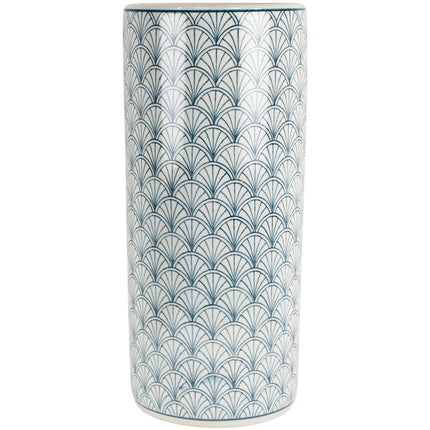 Ceramic Umbrella Stand in blue + white scallop pattern