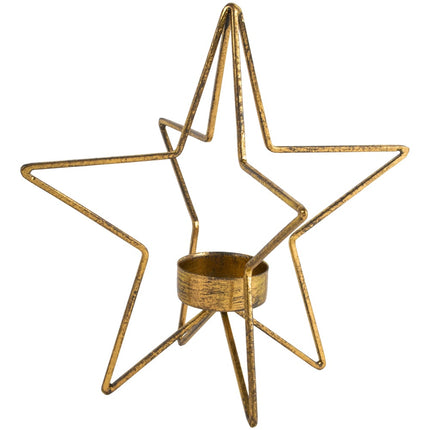 Single Star gold metal tea light holder