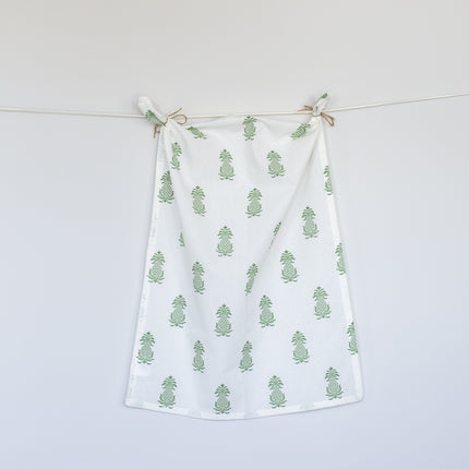 Pineapple Print Cotton Kitchen Tea Towel in Monterey Green