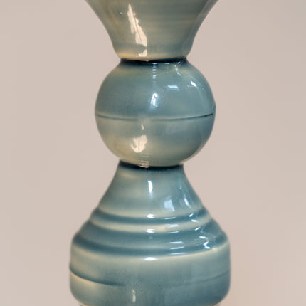 Tall glazed ceramic candlestick holder in pale sage