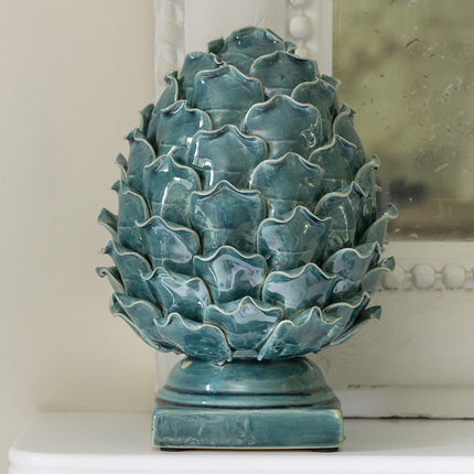 Ceramic Glazed Artichoke Ornament in Turquoise