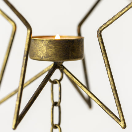 Hanging Single star gold metal tea light holder