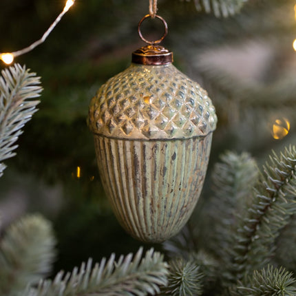 Large Acorn tree decoration in antique golden sea green