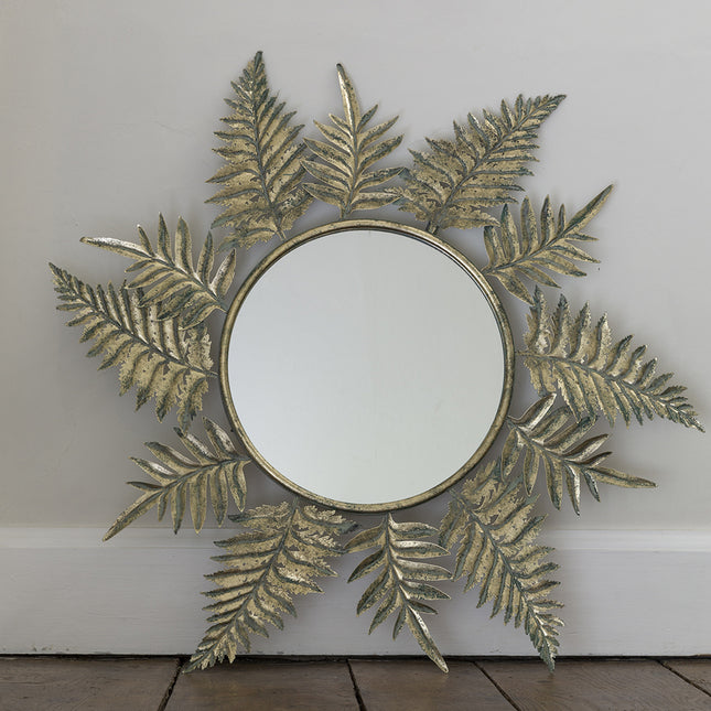 Large Round Leaf Mirror in burnished gold