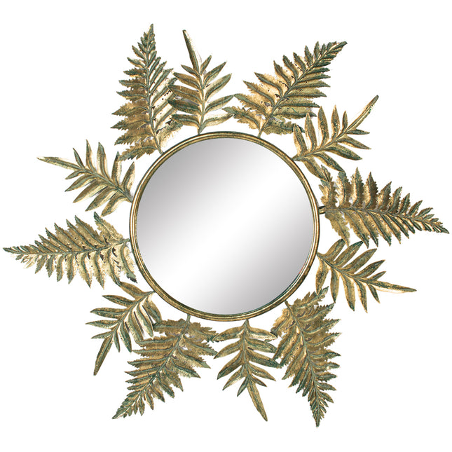 Large Round Leaf Mirror in burnished gold