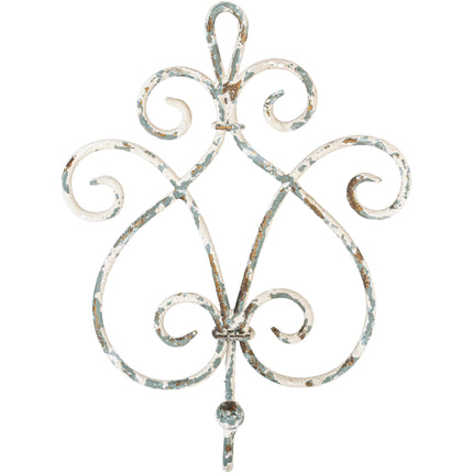 Vintage Inspired Decorative Metal Hook in Whitewash