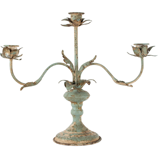 Vintage 3 arm candelabra in powdered sea green