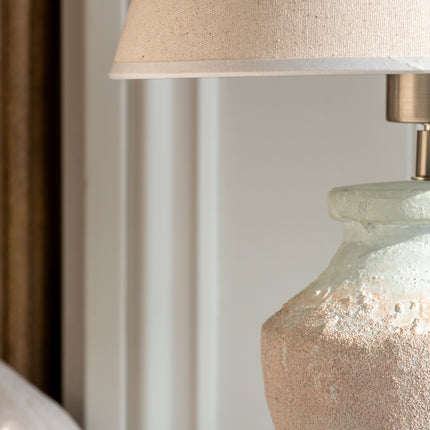 Stoneware Rustic Table Lamp and Shade in Putty and Ecru