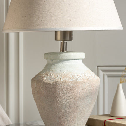 Stoneware Rustic Table Lamp and Shade in Putty and Ecru