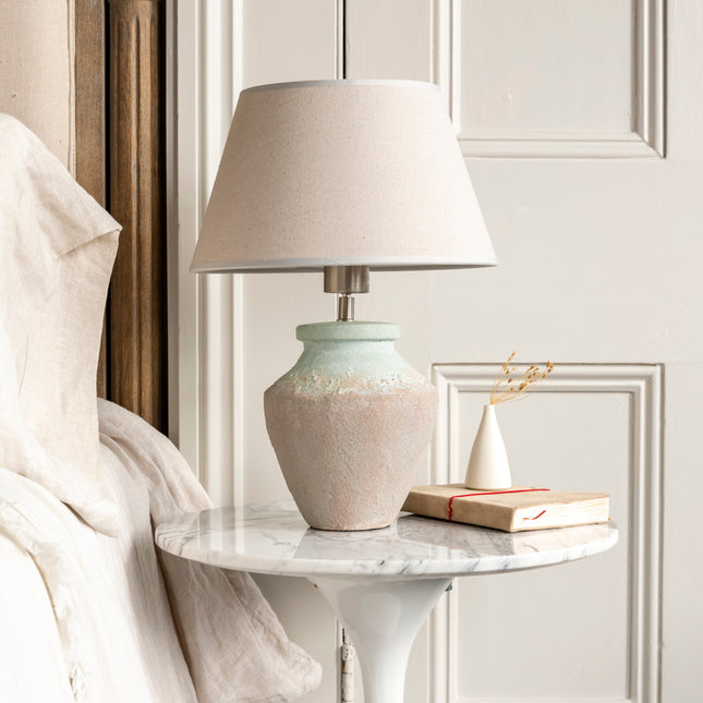 Stoneware Rustic Table Lamp and Shade in Putty and Ecru