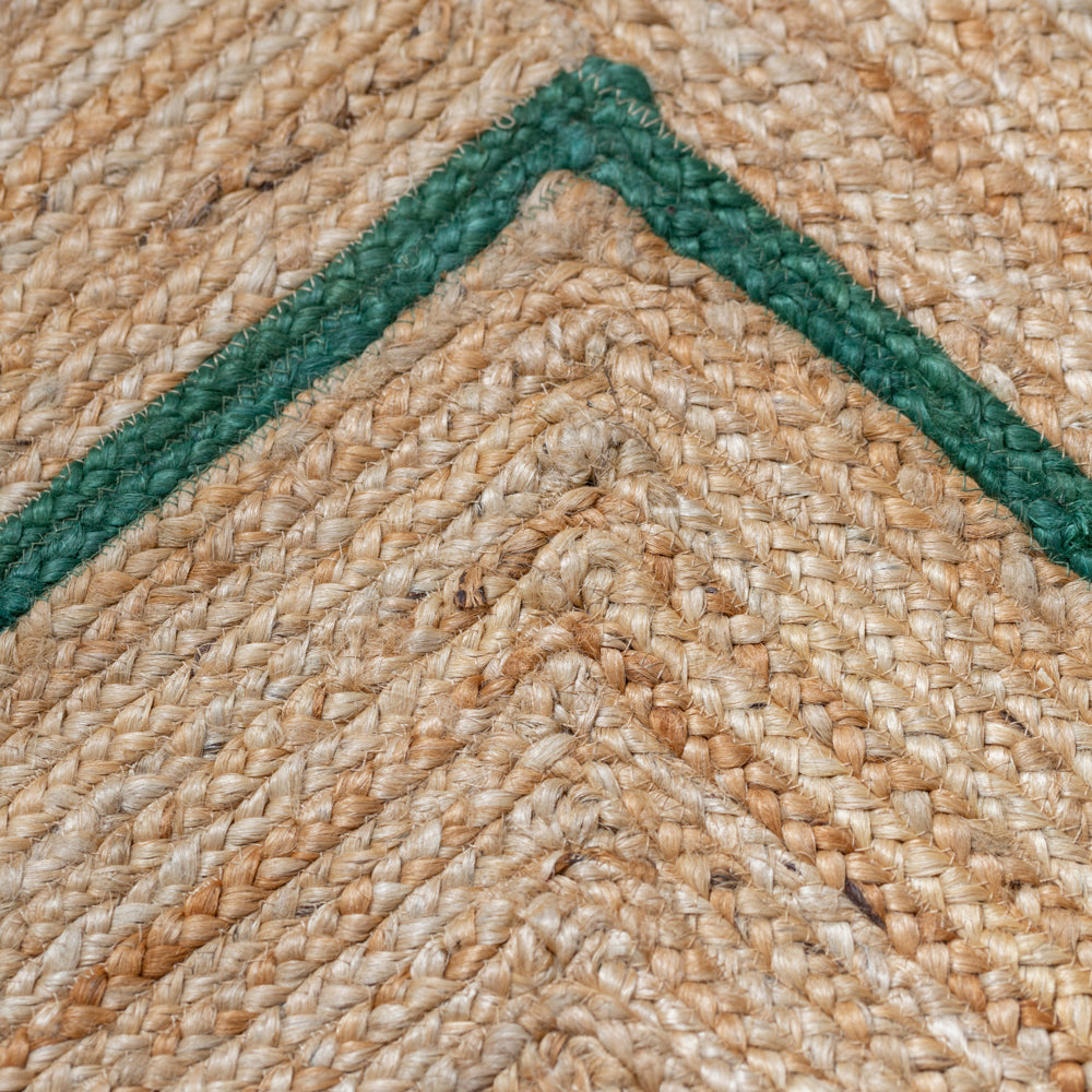 Rectangular Jute Rug with circle designs and Emerald Green borders ...