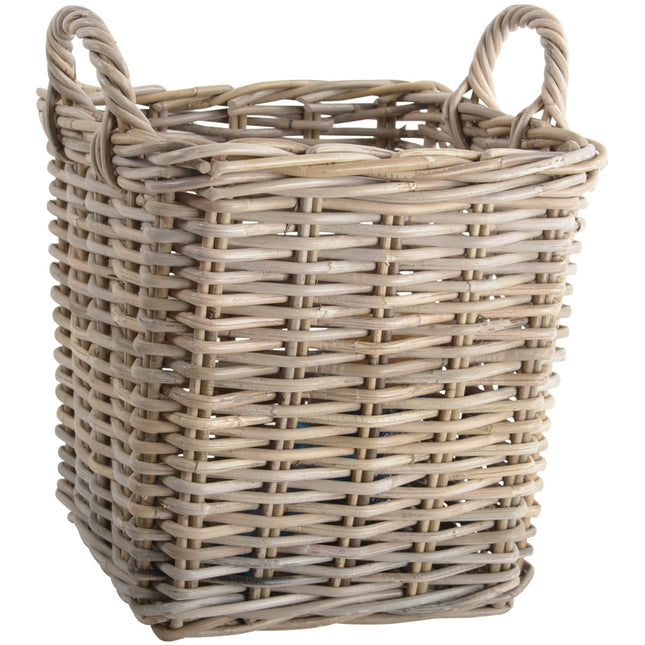 Small woven square log and storage basket natural